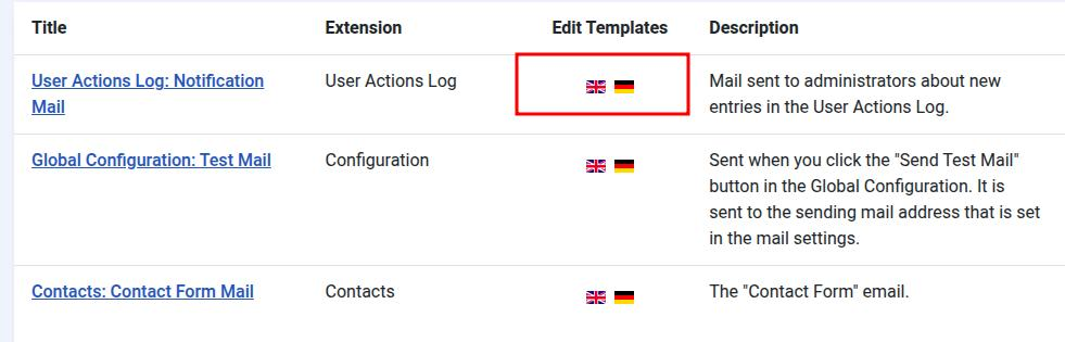 Mail template language options